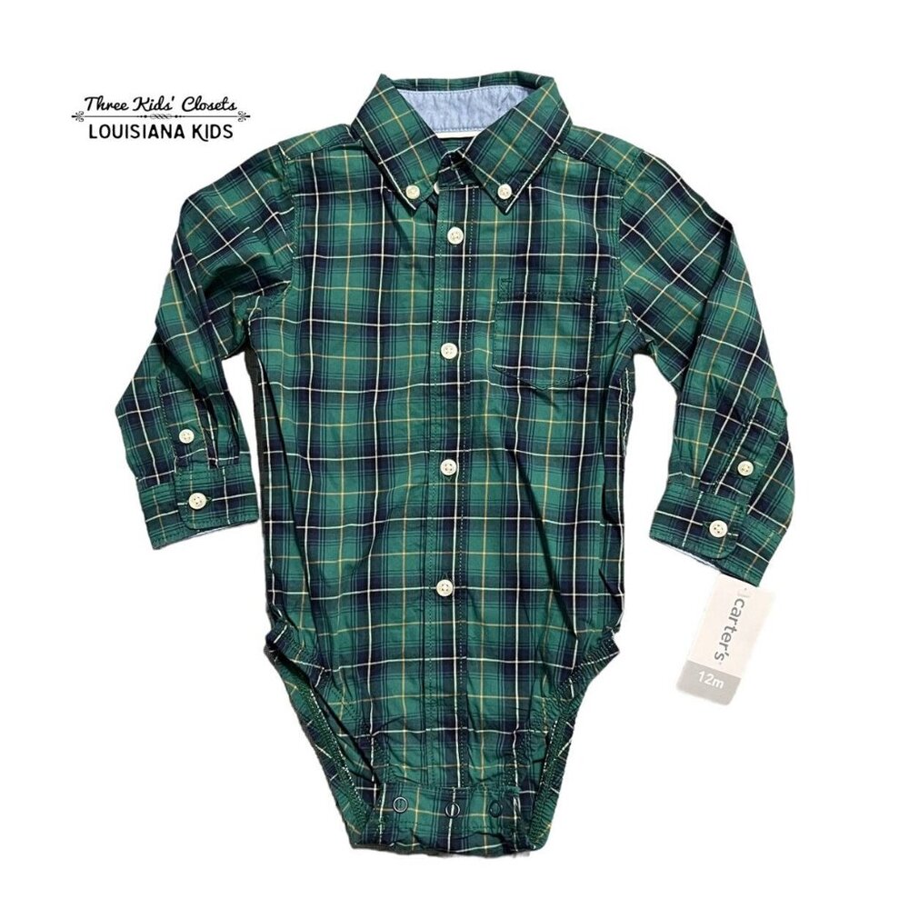 NEW Carter's 12m Plaid Button Down Shirt Bodysuit